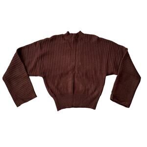 F21 Chocolate Brown Ribbed Long Sleeve Crop Mock Neck Sweater Size L 90's Y2K